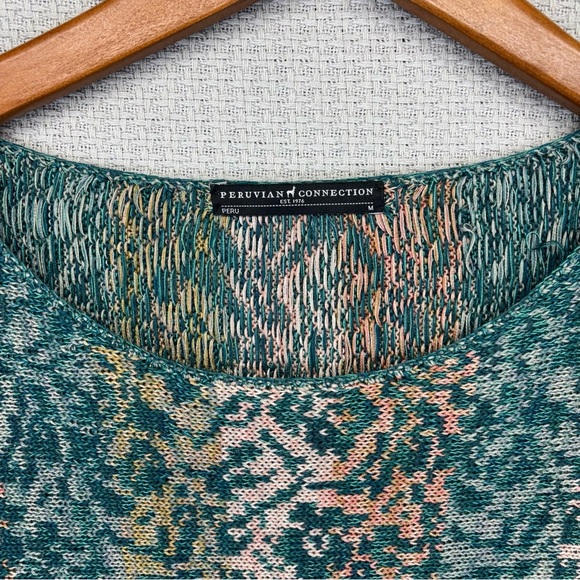 Peruvian Connection Pima Cotton Sweater Jacquard Geometric Colorful Med Pullover - Picture 3 of 7